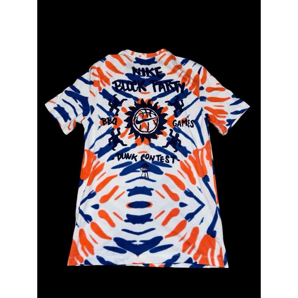 Nike Men's T-Shirt Size S Block Party Tie Dye White DD0811 Blue Orange Dunk